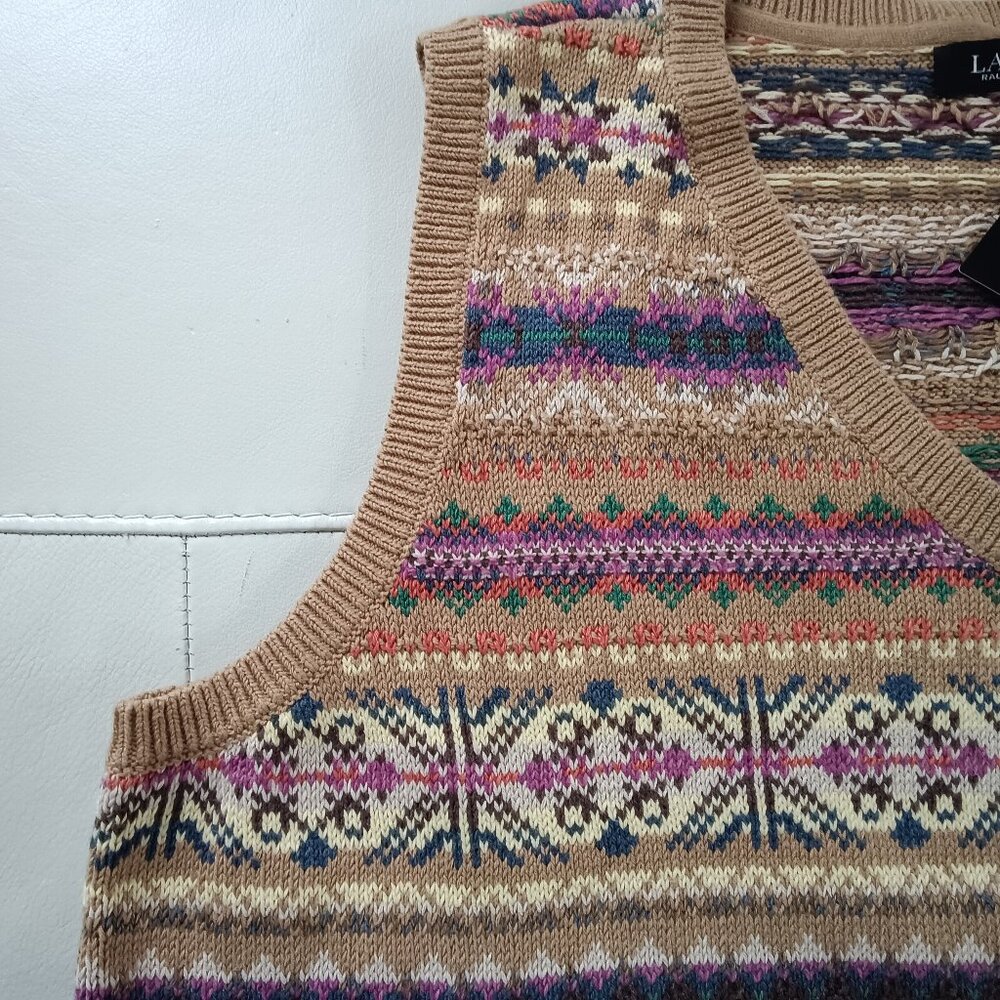 Lauren Ralph Lauren Fair Isle Cotton Vest 2XL NWT - Picture 4 of 5